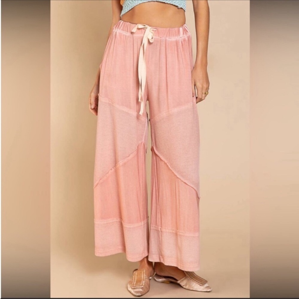 POL - AQUA GREEN Wide Leg Lounge Pants Lightweight Loose Knit Pants - Picture 7 of 12